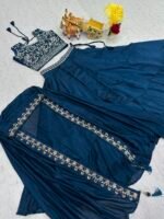 vyra signature: pure vichitra silk embroidered lehenga set with shrug style dupatta