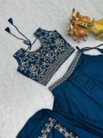 vyra signature: pure vichitra silk embroidered lehenga set with shrug style dupatta