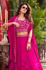 vyra signature: pure vichitra silk embroidered lehenga set with shrug style dupatta