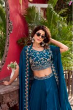 vyra signature: pure vichitra silk embroidered lehenga set with shrug style dupatta