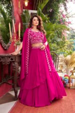 vyra signature: pure vichitra silk embroidered lehenga set with shrug style dupatta