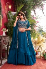 vyra signature: pure vichitra silk embroidered lehenga set with shrug style dupatta
