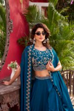 vyra signature: pure vichitra silk embroidered lehenga set with shrug style dupatta