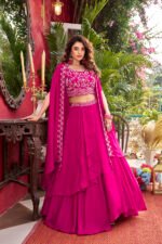 vyra signature: pure vichitra silk embroidered lehenga set with shrug style dupatta